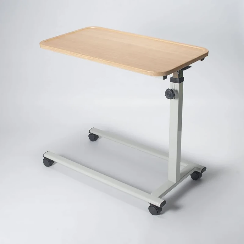 NRS Healthcare Easylift Home Height Adjustable Tilting Top Overbed Table, Beech Effect
