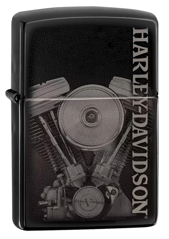 Zippo Windproof Lighter, Harley-Davidson Engine Design – High Polished Black, Photo Image – Refillable, Reusable, Windproof Design – Comes in Gift Box – Made in USA
