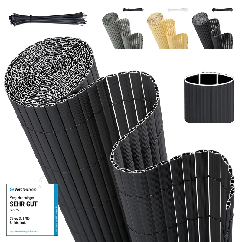Sekey PVC Privacy Screen Mat, 140 x 500 cm, Double Reinforcement Indoor, Balcony Privacy Screen with Cable Ties, Privacy Fence, Wind Protection, Waterproof, No Drilling Required, for Balcony, Garden,