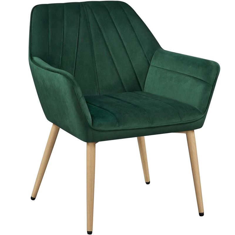 Yaheetech Velvet Tufted Vanity Chair, Modern Armchair with Flared Wide Arms and Mental Legs, Angled Back for Make up Room/Living Room/Bedroom, Green