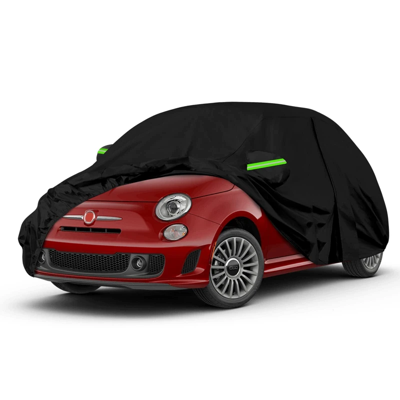 Waterproof Car Covers Replace for 2007-2023 Fiat 500/500C, 6 Layers All Weather Custom-fit Car Cover with Zipper Door & Windproof Bands for Snow Rain Dust Hail Protection