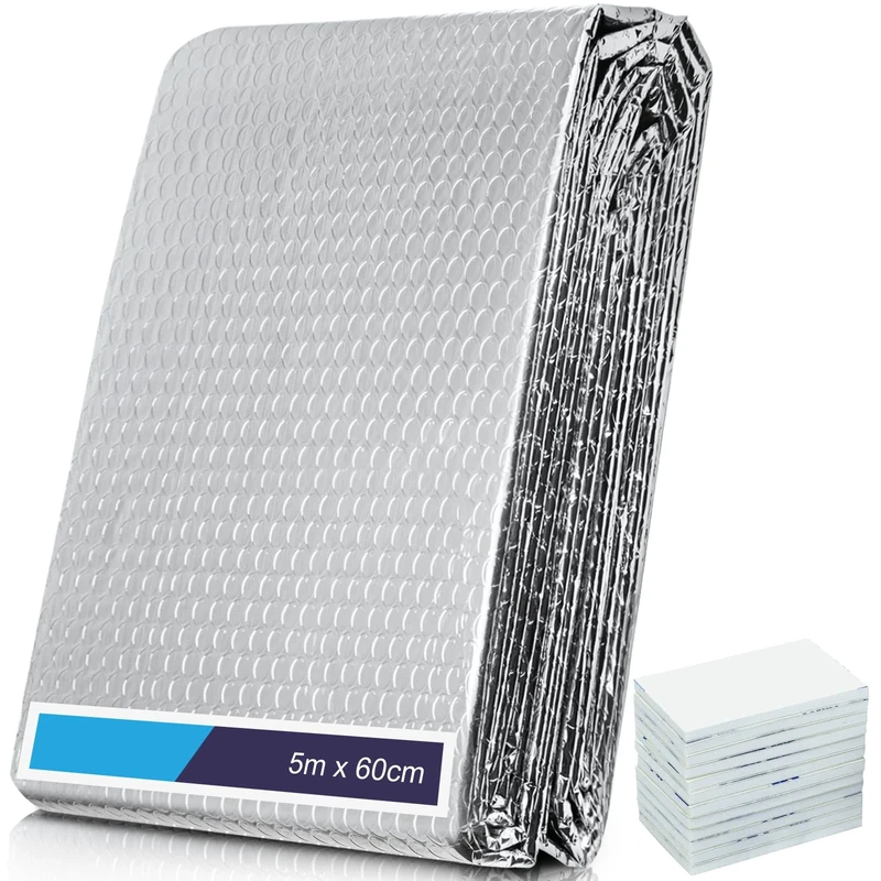 DUDSOEHO Radiator Reflector Foil - Panels for Home 5m x 60cm, 3mm Thickness Heat Reflective Insulation with Adhesive Pad, Bubble Saves Energy & Money, Silver (TH-9)