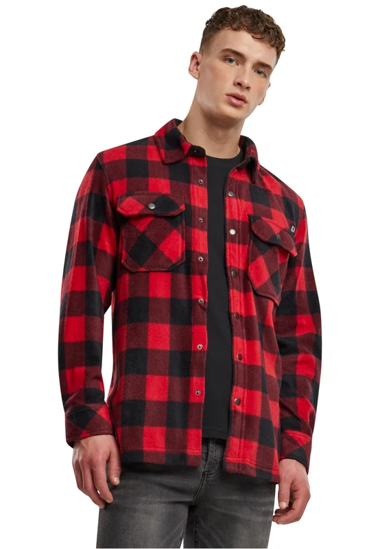 Brandit Jeff Fleece Shirt Long Sleeve, color: red/black, size: 5XL