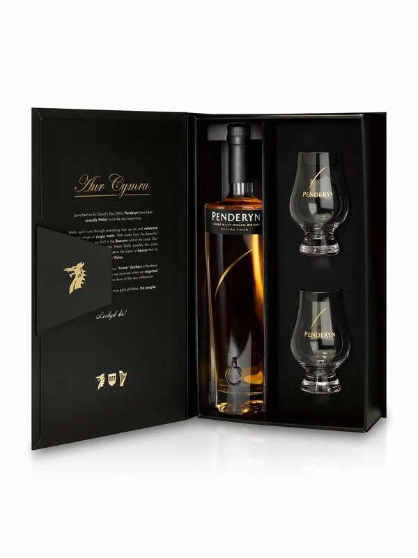 Penderyn Madeira Finish, Single Malt Welsh Whisky Gift Pack - 46% ABV, 70 cl Bottle in a Stunning Gift Box with 2 Branded Nosing Glasses, Multi Award Winning Whisky