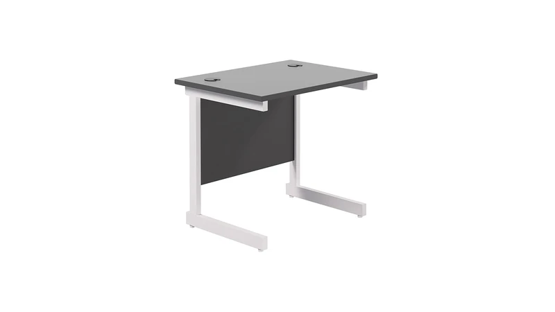 Office Hippo Heavy Duty Rectangular Cantilever Desk, Home Office Table With Integrated Cable Ports, PC Desk for Work or Home, 5 Yr Warranty - Black Frame/White Top, 80cm x 60cm