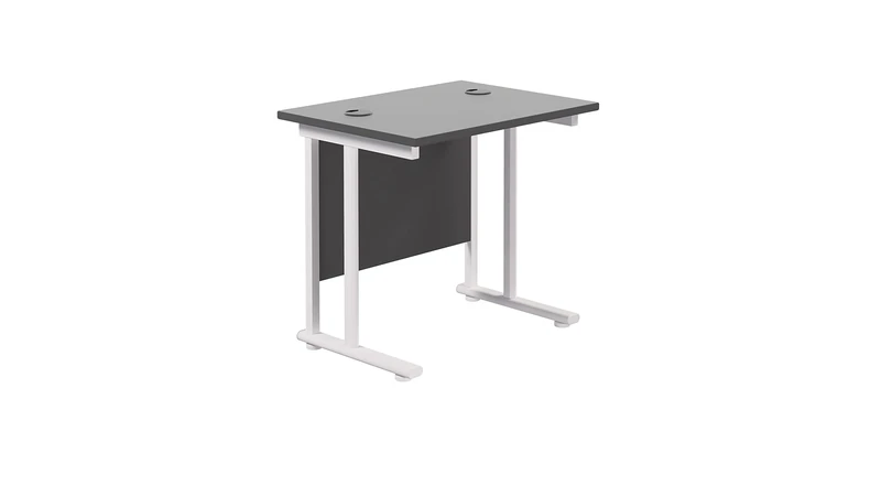 Office Hippo Heavy Duty Rectangular Cantilever Office Desk, Home Office Desk, Office Table, Integrated Cable Ports, PC Desk For Office or Home, 5 Yr Wty - Black Frame/White Top, 80cm x 60cm