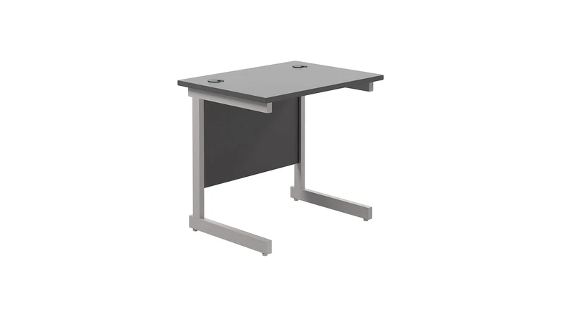 Office Hippo Heavy Duty Rectangular Cantilever Desk, Home Office Table With Integrated Cable Ports, PC Desk for Work or Home, 5 Yr Warranty - Black Frame/Silver Top, 80cm x 60cm