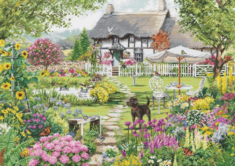 Luca-S Cross Stitch Kit Gold - Cottage Garden, B2412