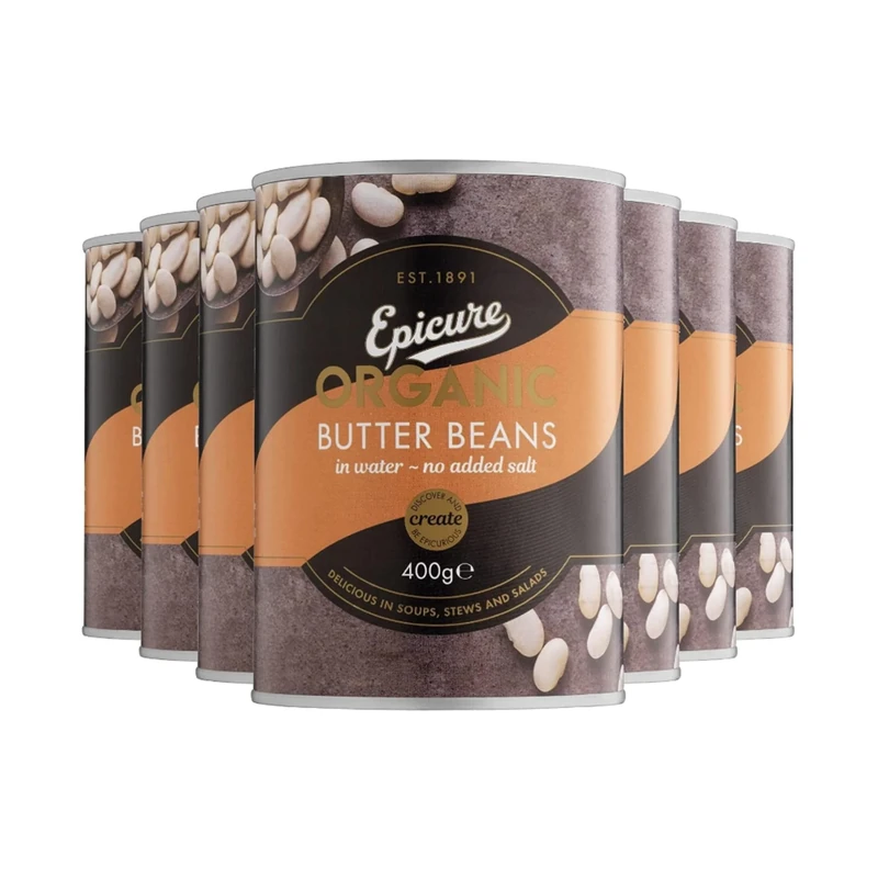 Epicure Organic Tinned Butter Beans in Water No Added Salt, 400 g (Pack of 6)