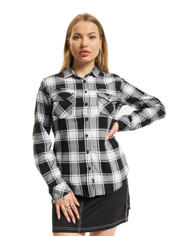 Brandit Women Amy Flannel Shirt Long S, color: white/blac, size: 7XL