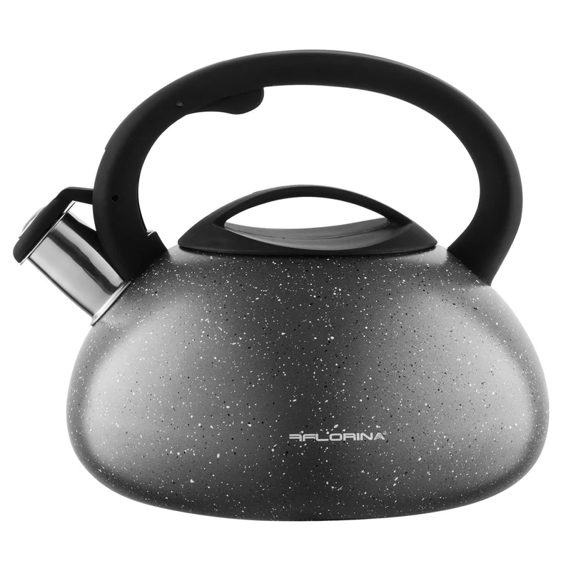 FLORINA Lavai Kettle (2.5 litres) I Stainless Steel Tea Kettle with Silicone Handle I Automatic Whistling I Kettle for Induction Cooker, Gas Hob and Electric Hob I Colour: Grey