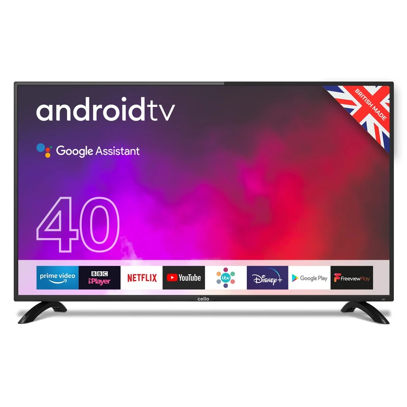 Cello Y22ZG0204 40 inch Smart Android TV with Freeview Play, Google Assistant, Google Chromecast, Disney+, Netflix, Apple TV+, Prime Video, BBC iPlayer Full HD 1080p Made in the UK
