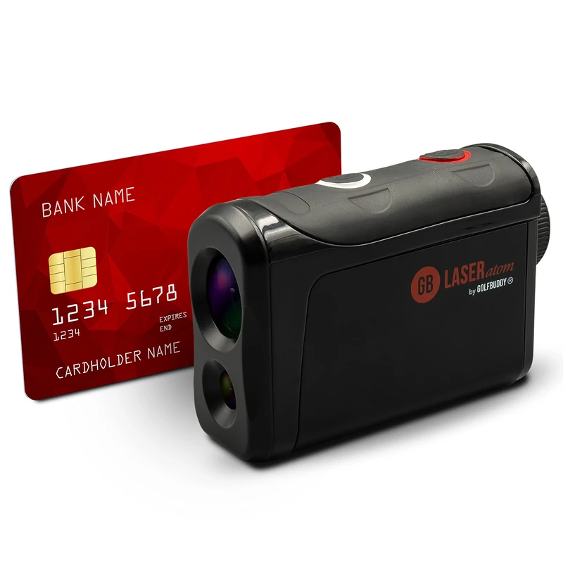 GolfBuddy GB LASER Atom Pocket Golf Rangefinder – Compact Design, Rechargeable, ZST Technology, 880 Yard Range Finder, Slope Adjusted Distance - Black Edition