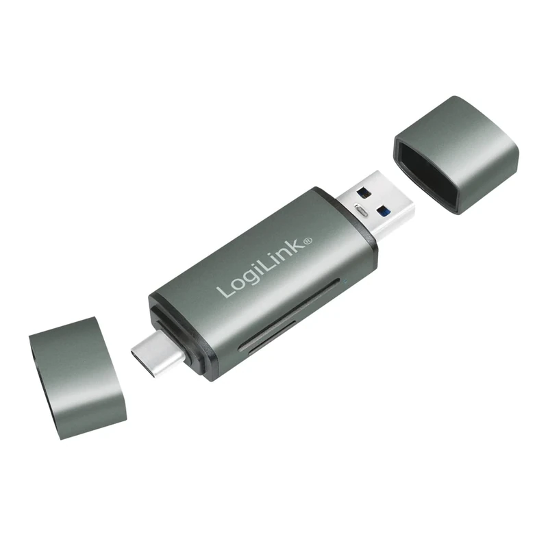 LogiLink CR0043 - USB 3.2 (Gen1) Card Reader for SD and microSD Cards in Aluminium Housing, for Memory Cards up to 2 TB, Connection via USB-A or USB-C
