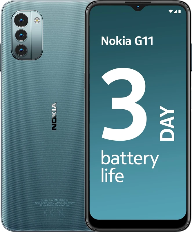 Nokia G11 6.5" HD+ Smartphone with Android 11, 90 Hz Refresh Rate, 18 W Quick Charging Compatible, 3 GB RAM/32 GB ROM, 5050 mAh, 13 MP Triple Camera, Dual SIM - Ice (Renewed)