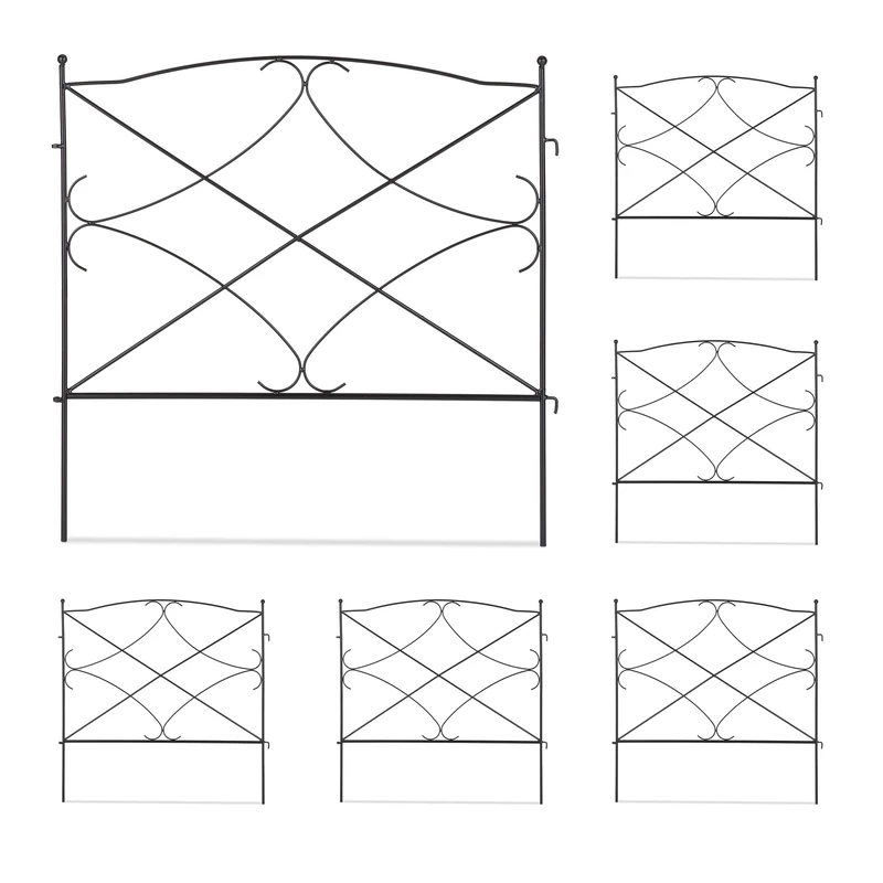 Relaxdays Lawn Edging, H x W: 60 x 59.5 cm, 6 Components, Garden Flowerbed Border, Push-In, Metal, Decorative, Black, Iron