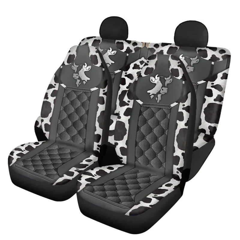 Howilath Cow Print 4 Pieces Car Seat Covers Full Set Front and Back Rear Split Bench Protector Universal Fit for Most Cars Trucks SUV Vans