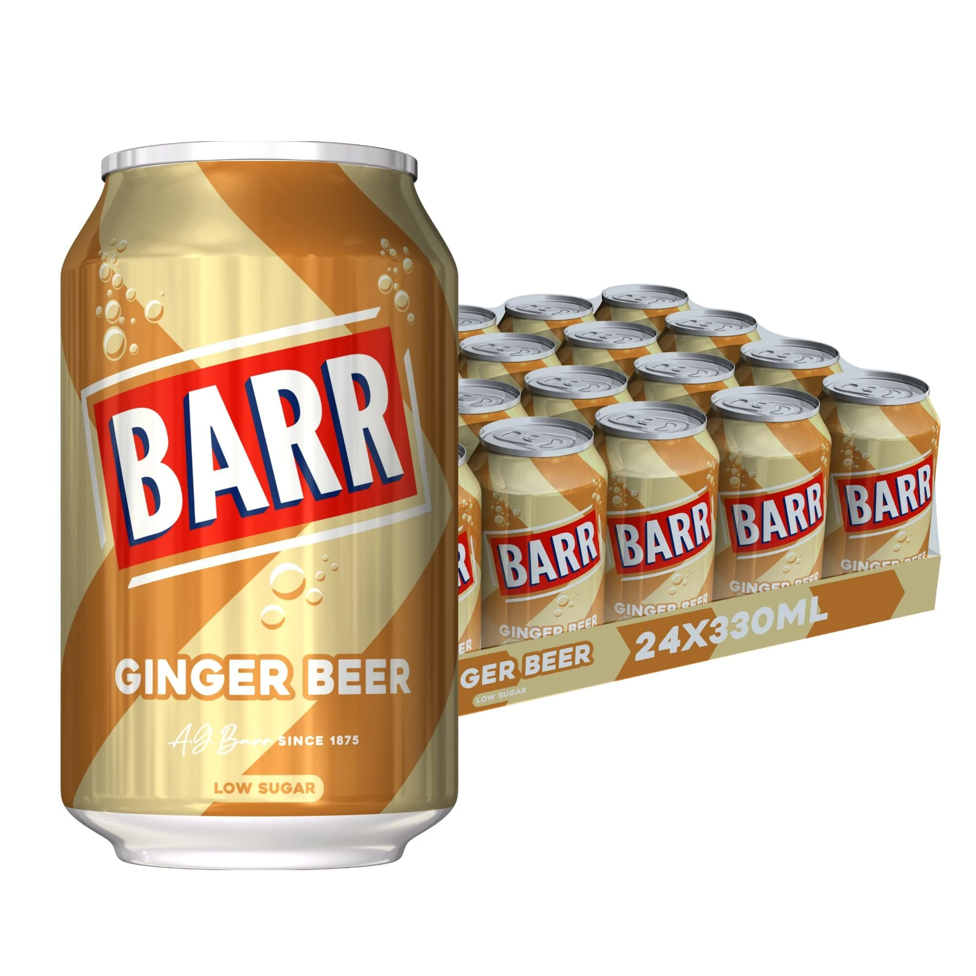 Barr Ginger Beer Cans - Fizzy Drinks 24 Pack x 330ml - Low Sugar Gingerbeer Soft Drink Cans
