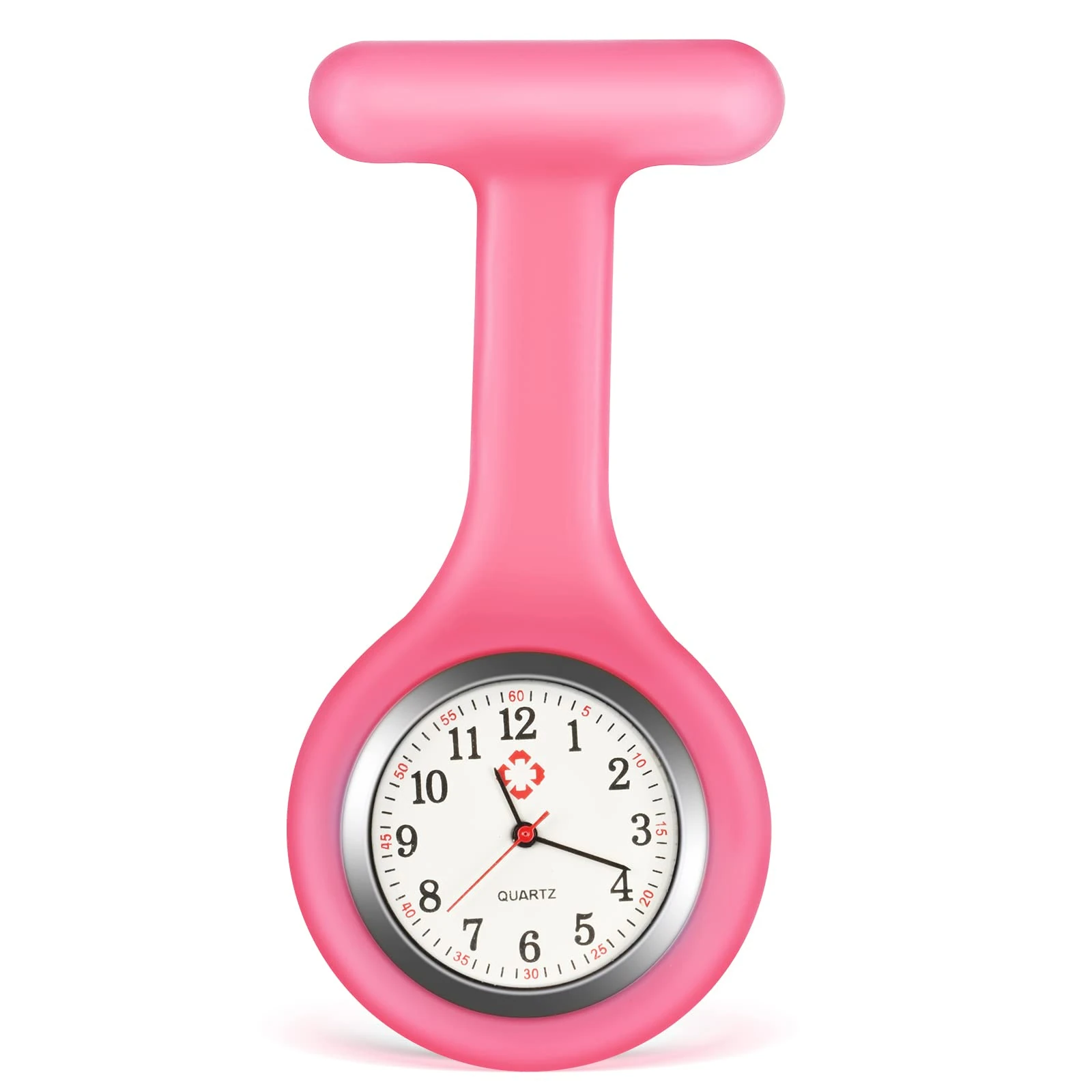 Nurse Watch Brooch, Silicone with Pin/Clip, Infection Control Design, Health Care Nurse Doctor Paramedic Medical Brooch Fob Watch (Pink)