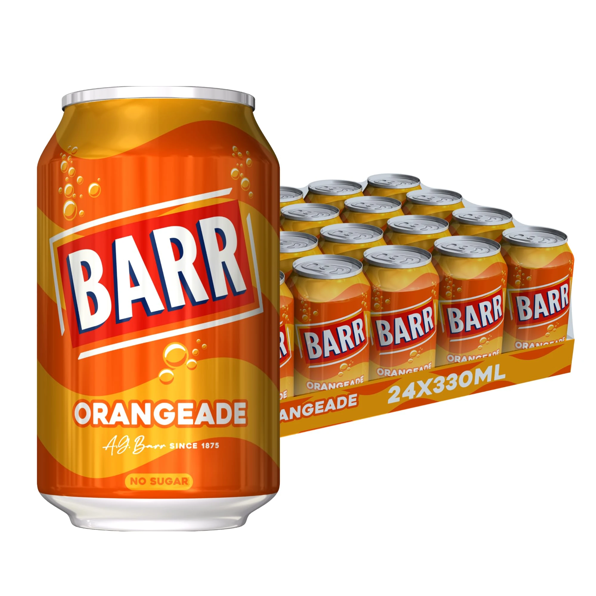 Barr Orangeade - Fizzy Drinks 24 Pack x 330ml Cans - Refreshing Orange Flavour Soft Drink Cans with Zero Sugar