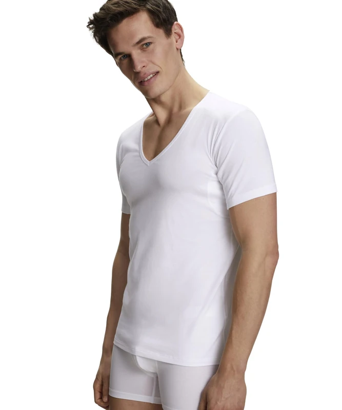 FALKE Men's Daily Comfort 2-Pack V Neck M S/S SH Cotton Breathable Pack of 2 Underwear, White (White 2000) - Image 1