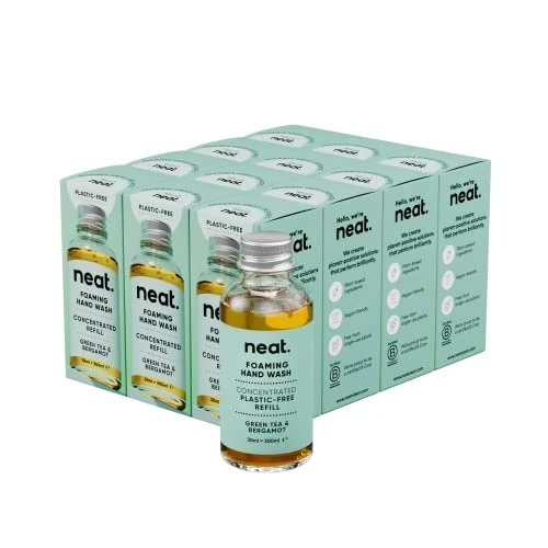 Neat Foaming Hand Wash Refills (12 Pack) | Plastic-Free Eco Friendly Hand Wash | Concentrated formula, Just Add Tap Water (Green Tea & Bergamot)