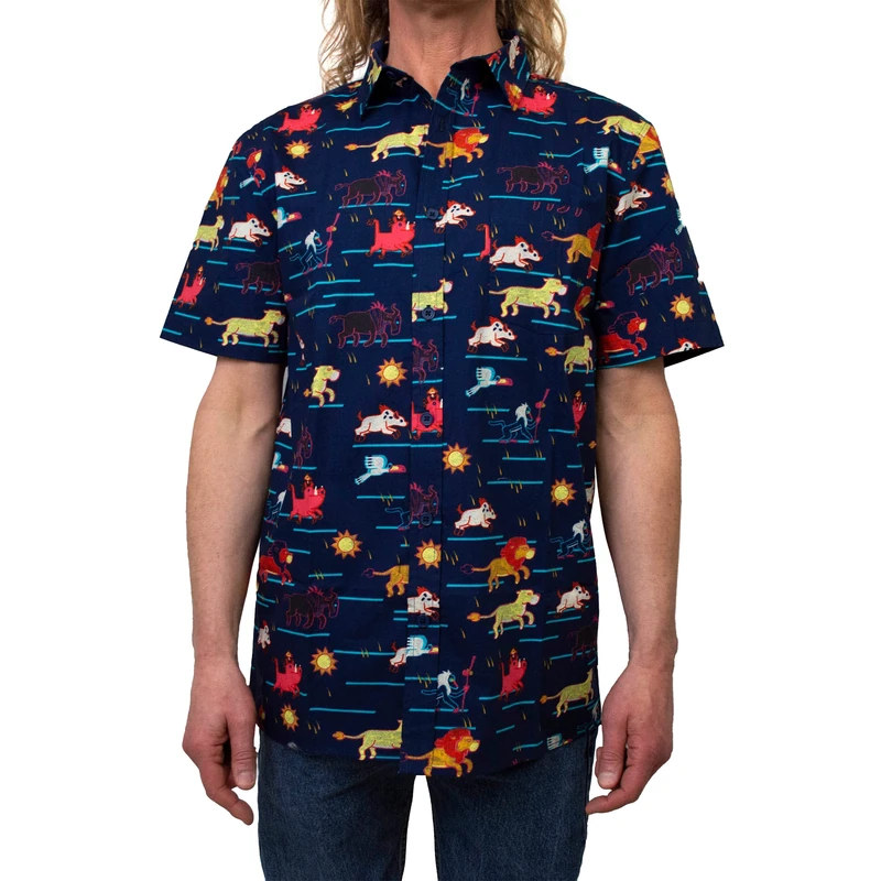 Disney Men's Lion King Button Down Shirt, Navy Stampede, S - Image 1