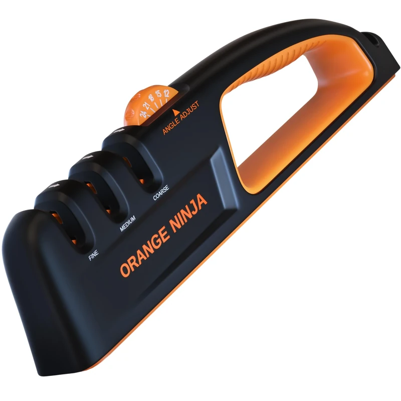 Orange Ninja Knife Sharpeners - 5 Adjustable Sharpening Angle- Premium Quality Kitchen Knife Sharpener - Handheld Knife Sharpeners for Kitchen Knives & Pocket Knife Sharpener by Sharp Pebble