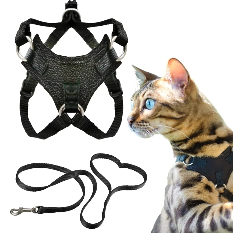 Houdini™ Vegan Leather Escape Proof Kitten Harness and Leash Set - by OutdoorBengal for Walking Kittens (S)