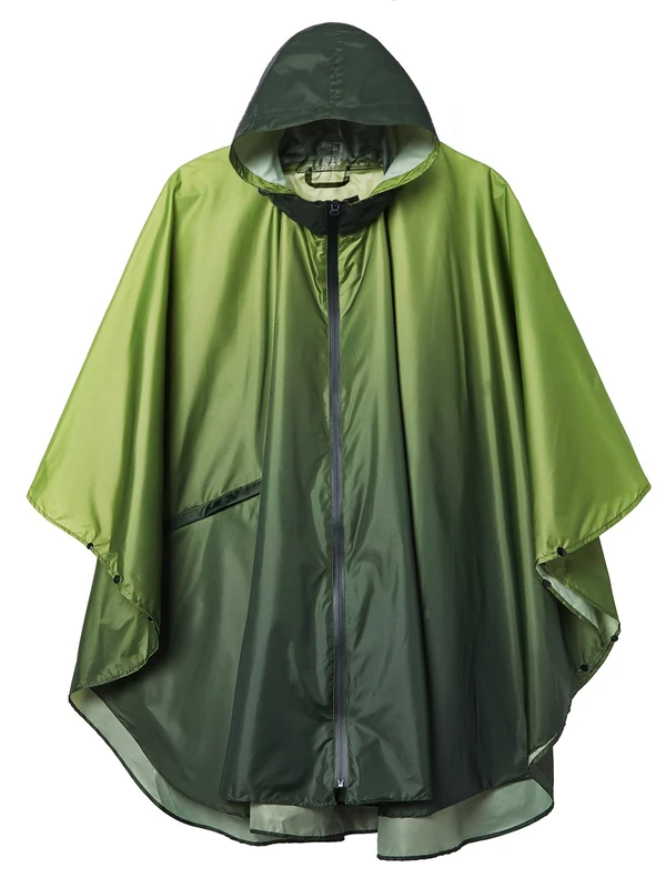 SaphiRose Unisex Rain Poncho Raincoat Hooded for Adults Women with Pockets, Gradient Dark Green, One size