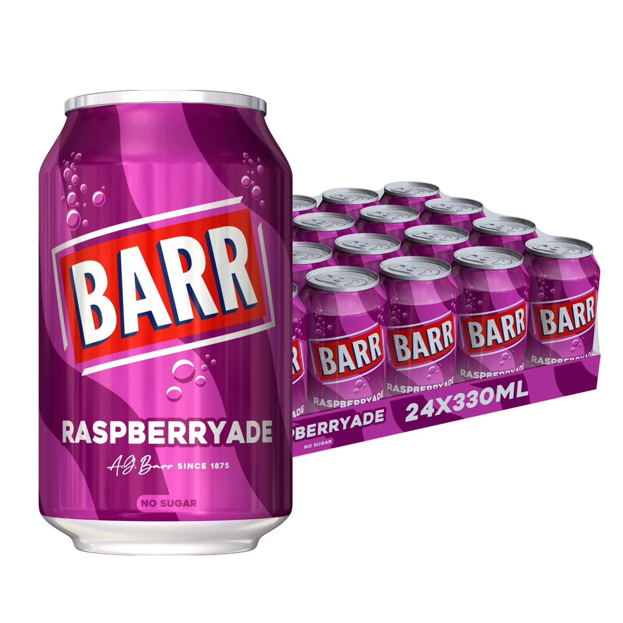 Barr Raspberryade - Fizzy Drinks 24 Pack x 330ml Cans - Raspberry Flavour Soda Soft Drink Cans with Zero Sugar
