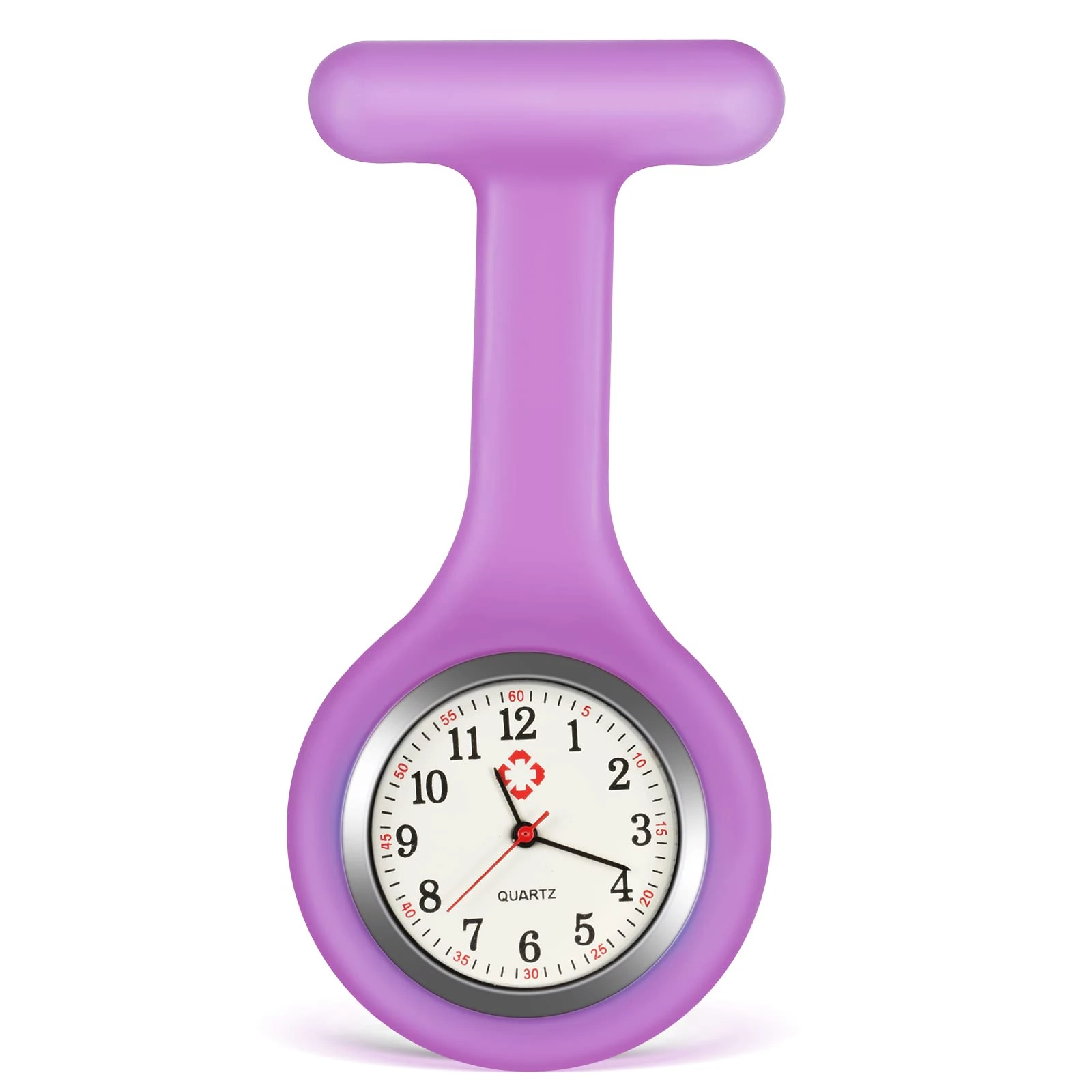 Nurse Watch Brooch, Silicone with Pin/Clip, Infection Control Design, Health Care Nurse Doctor Paramedic Medical Brooch Fob Watch (Purple)
