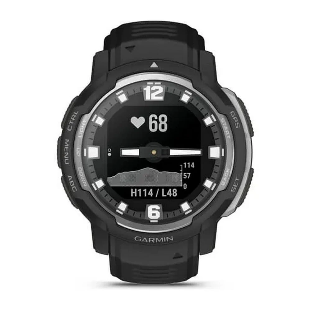 Garmin Instinct Crossover, Hybrid Rugged Smartwatch, Analogue Hands and Digital Display, Ultratough Design Features, Thermal and Shock Resistant, up to 28 days battery life, Black