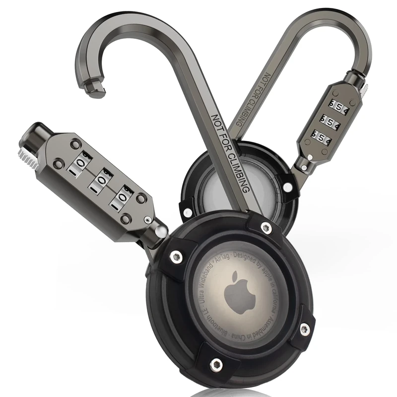 Apple AirTag Accessory - Protective Case with Metal Carabiner & 3-Digit Combination Lock, Bike Mount for Anti-Theft, Suitable for Luggage, Backpacks & Strollers (1Pack)