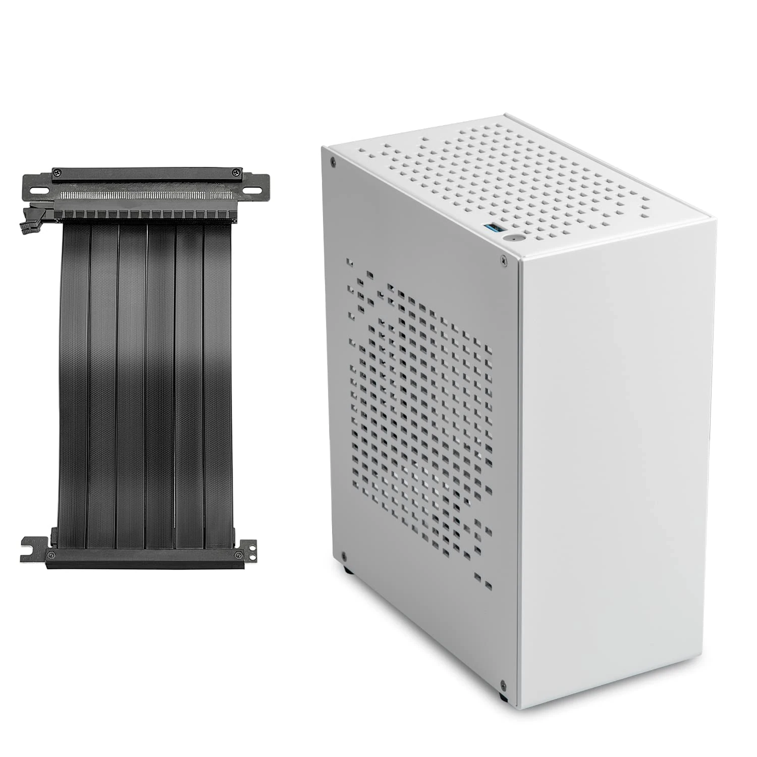 JOYJOM Aluminum Mini ITX Case with PCI Riser, Mini PC Case, SFF Small Form Factor PC Case, TX Computer Gaming Case Supports GPU Graphics Card (White)
