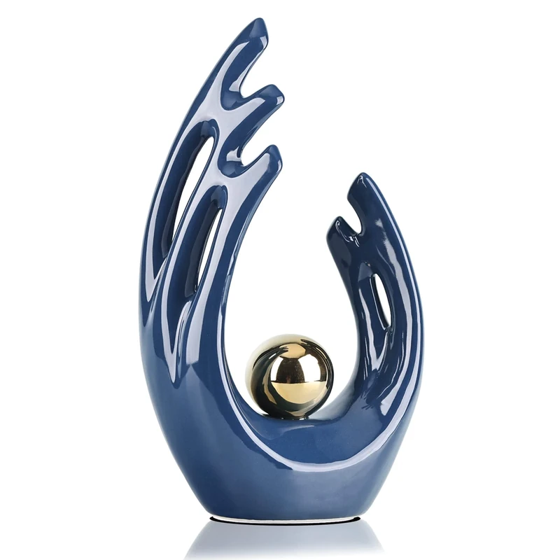 LCCCK 12" H Navy Blue Aesthetic Room Decor Accent, TV Stand Funky Table Centerpiece, Abstract Art Ceramic Statue and Sculpture, Blue Decor for Living Room, Bookshelf Decorative Objects, Shelf Decor