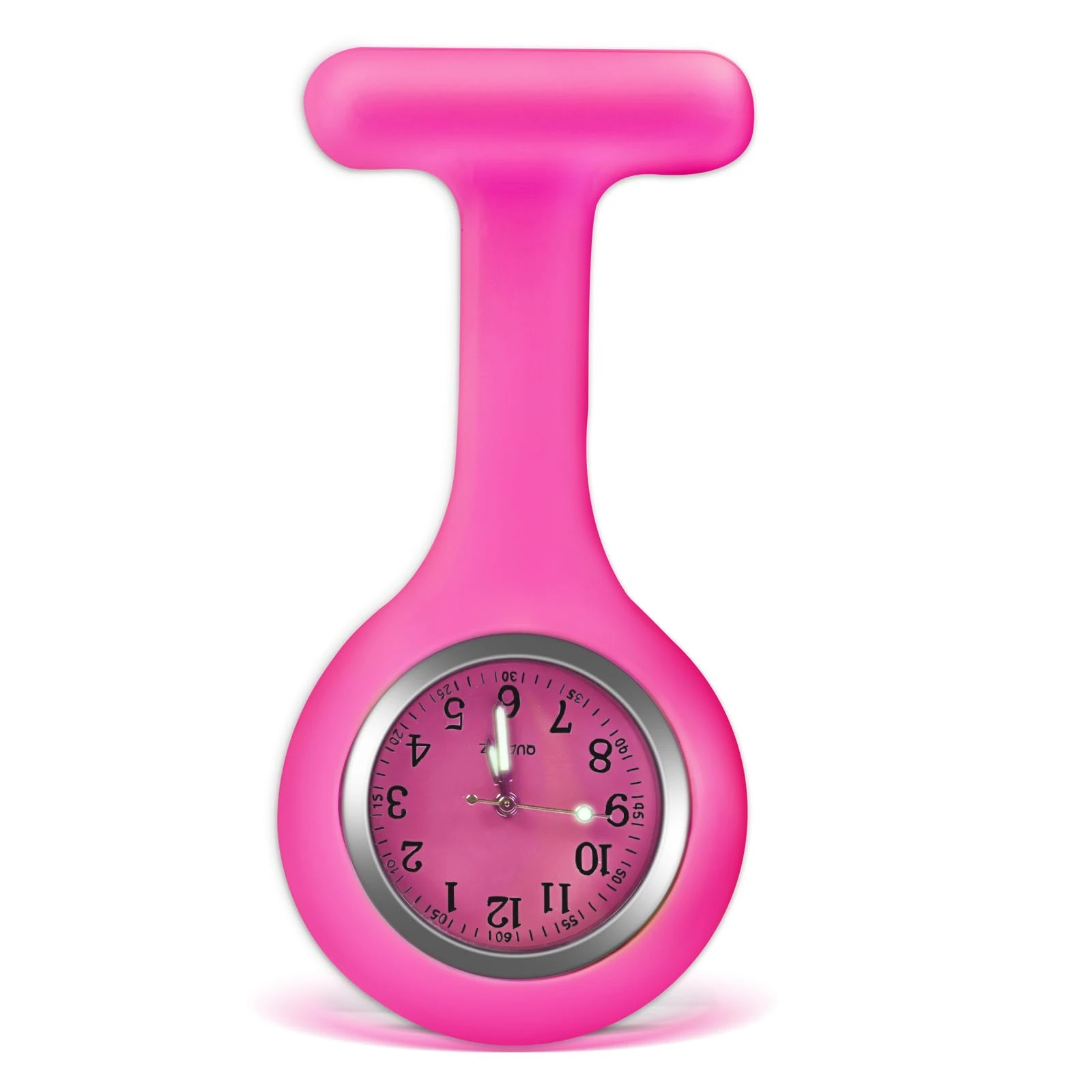 Nurse Watch Brooch, Silicone with Pin/Clip, Glow in Dark Design, Health Care Nurse Doctor Paramedic Medical Brooch Fob Watch (Rose RED)