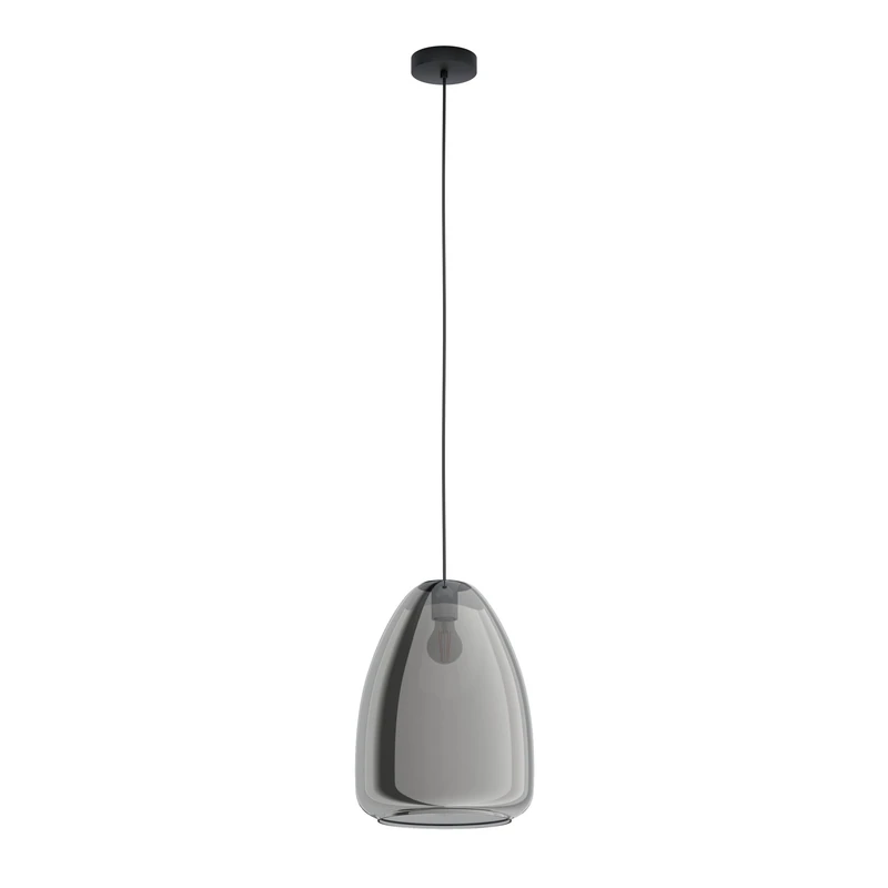 Eglo Chelvey Pendant Lamp - Smoked Glass & Black Metal - 30 cm