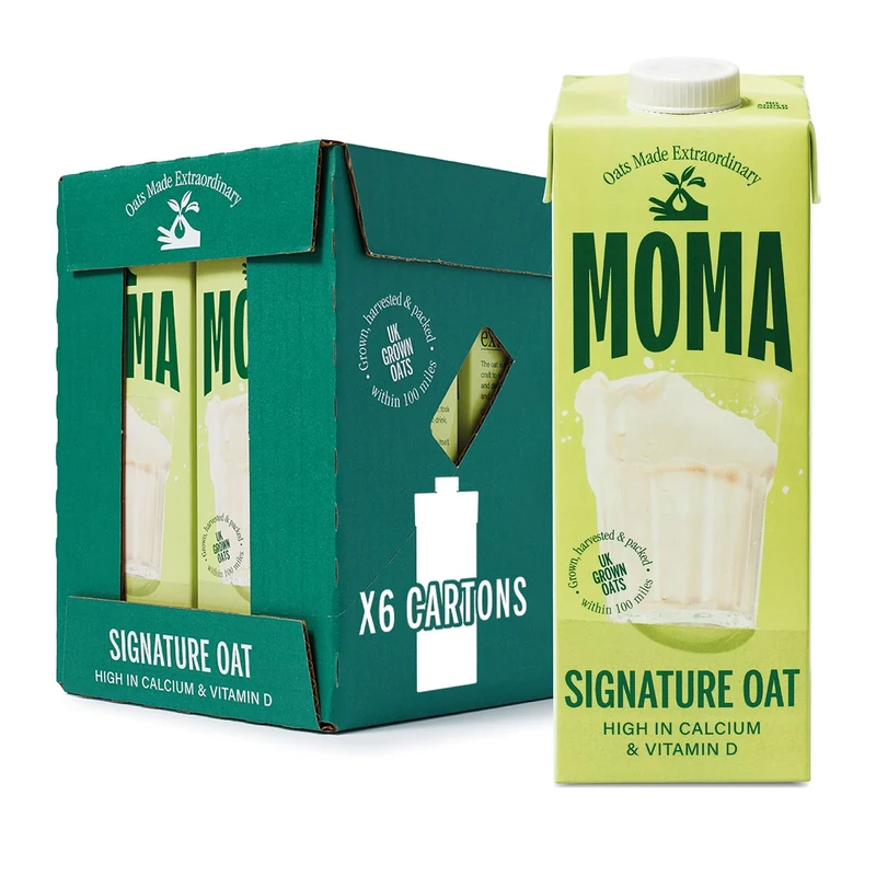 MOMA - Signature Oat Drink - 1L x 6 • 100% Plant-Based & Vegan • Made with British Wholegrain Oats • Low in Saturated Fat • No Added Sugar • Enriched with Vitamins