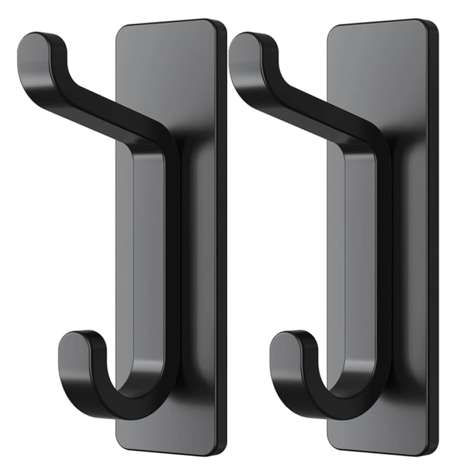 pickpiff Black Self Adhesive Hooks, Sticky Hooks Extra Sturdy, Hanging up to 6KG, Metal Stainless Heavy Duty Stick on Wall Door, for Towel Coat Hat Purse in Bathroom Shower Kitchen, 2 Pack