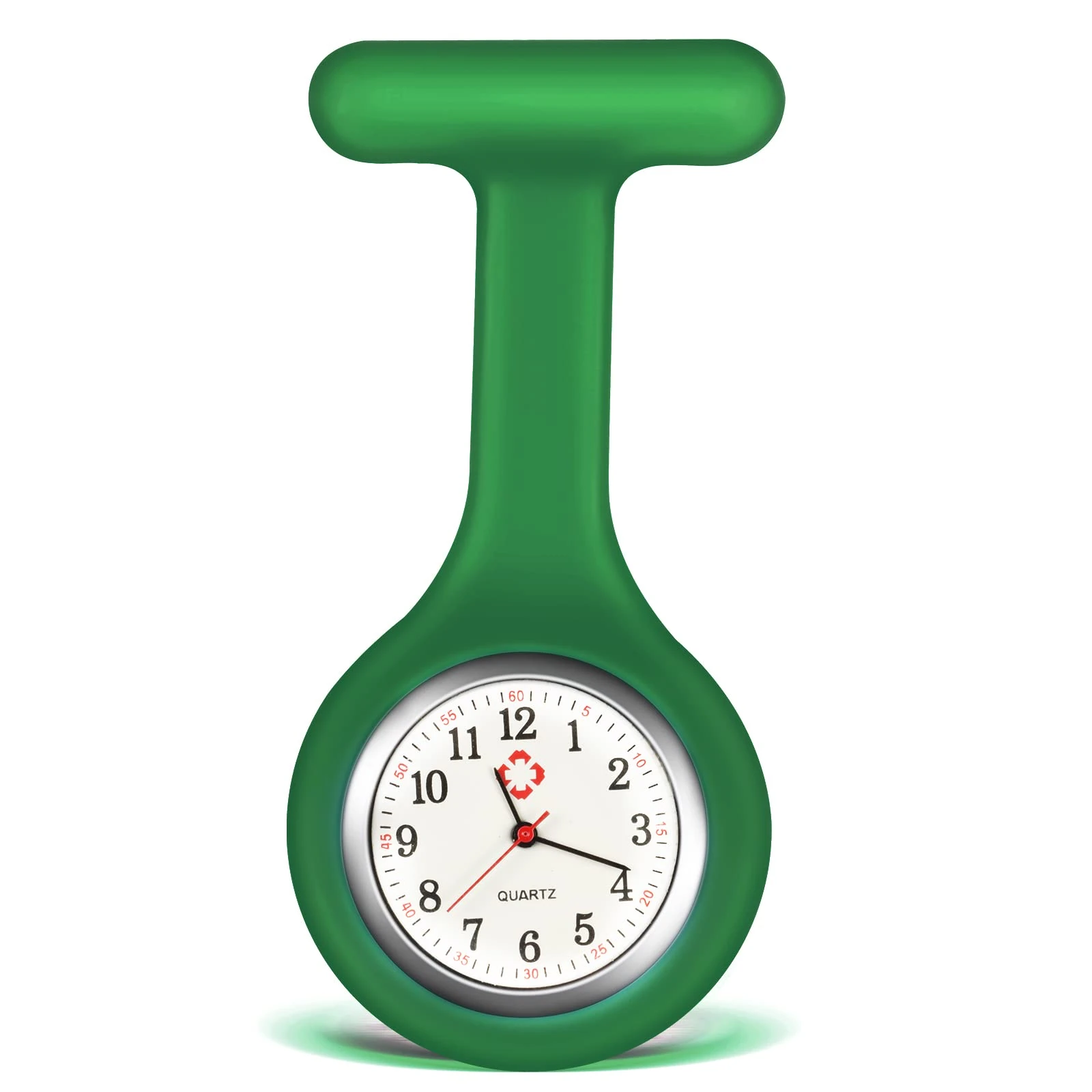 Nurse Watch Brooch, Silicone with Pin/Clip, Infection Control Design, Health Care Nurse Doctor Paramedic Medical Brooch Fob Watch (Green)
