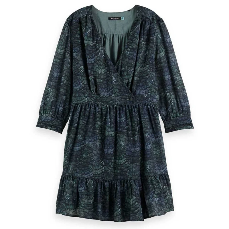 Scotch & Soda Wrap Mini Dress Casual Dress for Women, Bottle of Green Feathers, 14