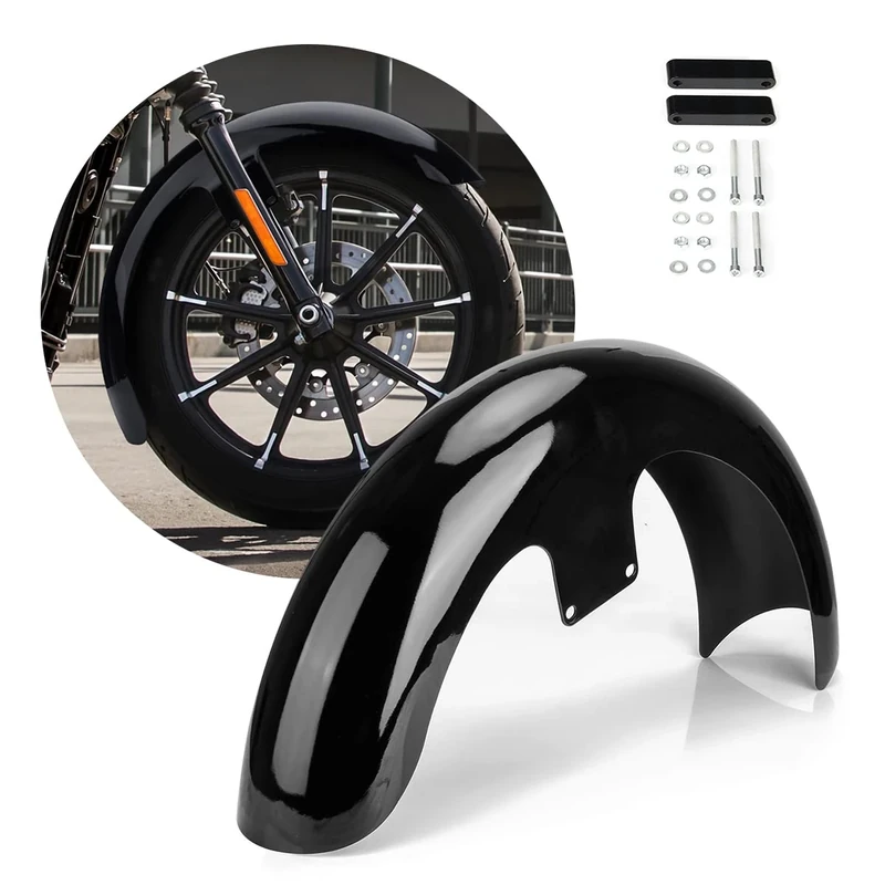 Metal 19 inch Motorcycle Front Fender Fit For Harley Touring Street Glide Electra Road King Glide Bagger (Mudguard Vivid Black)