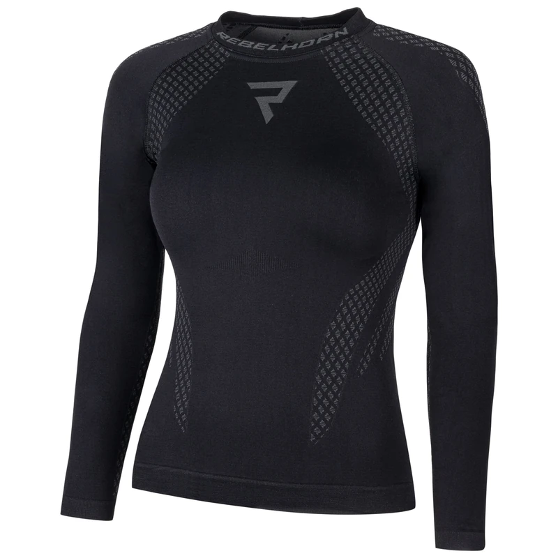 REBELHORN Active II Lady Functional Shirt Long Sleeve Women Motorcycle Thermoactive Clothing Ultralight and Delicate for Cold Days Schwarz/Grau