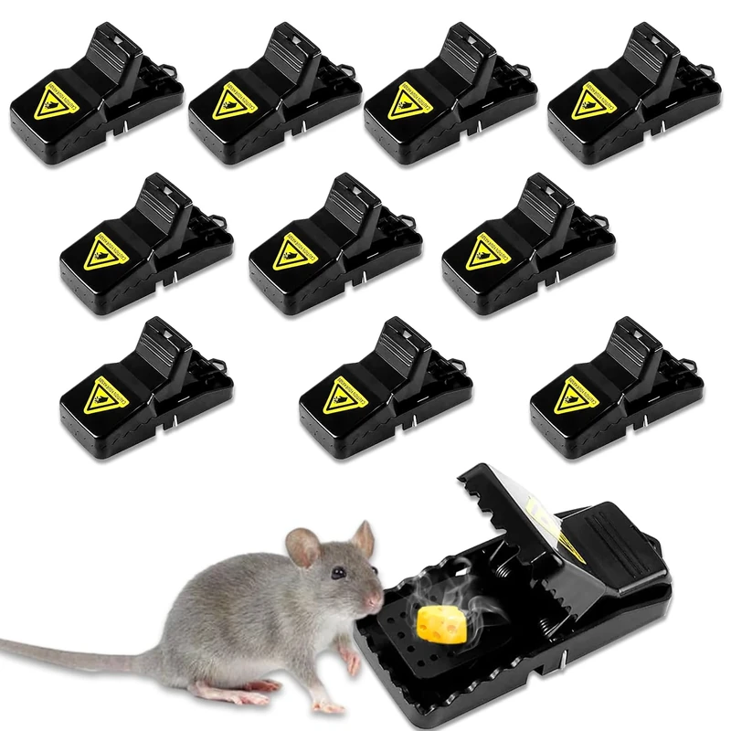 10 Pcs Mouse Traps, Reusable Mice Traps for Indoors and Outdoors, Rat Traps that Kill Instantly, Effective Rodent Trap with Detachable Bait Container, Easy to Use for Kitchen, Garage and Garden