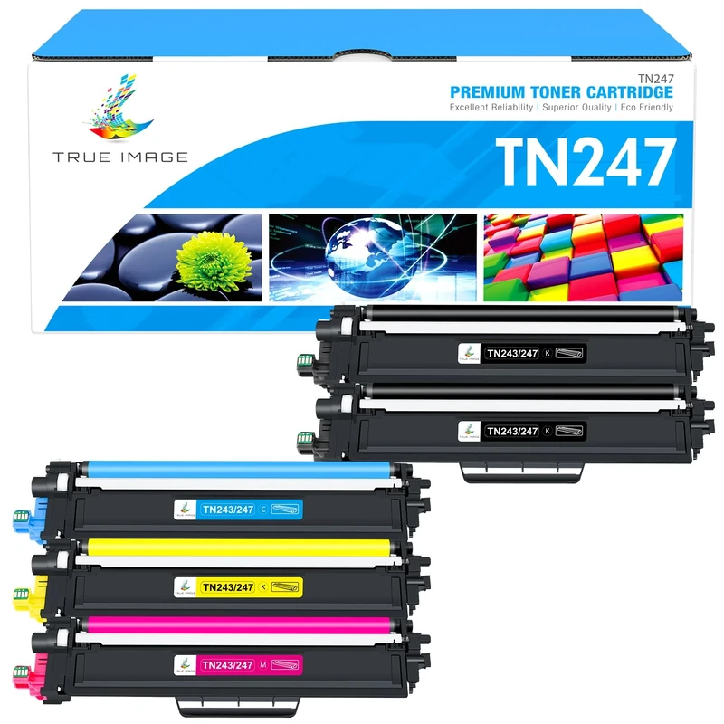 TRUE IMAGE TN-243CMYK Toner Compatible for Brother TN243CMYK TN247 TN-243 DCP-L3550CDW DCP-L3510CDW HL-L3210CW MFC-L3750CDW HL-L3230CDW MFC-L3710CW TN-247BK TN-247C TN-247Y TN-247M,5-Pack
