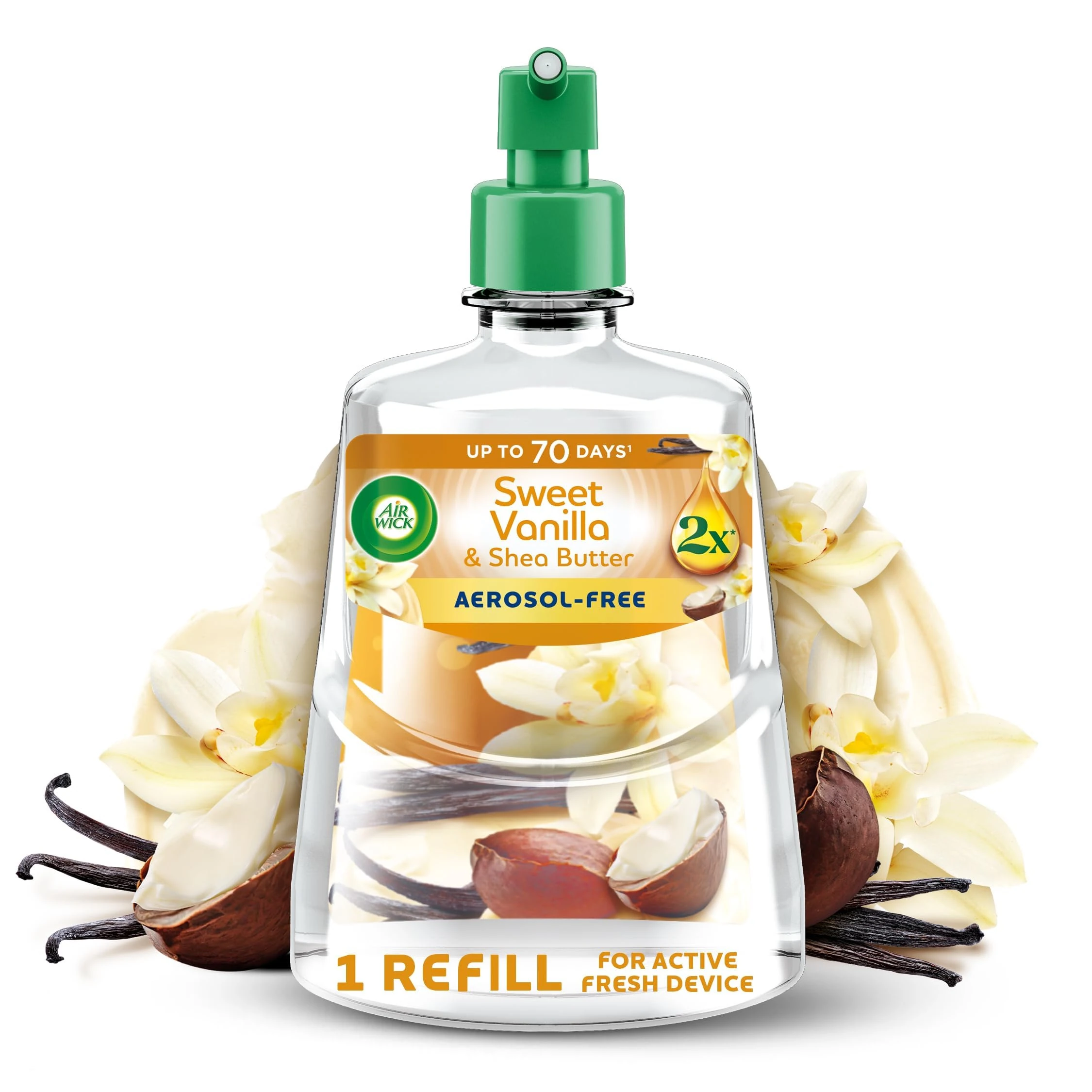 Air Wick Aerosol-Free Automatic Air Freshener Spray Refill, Vanilla and Honeysuckle, Pack 1 x 228ml, 24x7 Active Fresh Odour Neutraliser, Lasts Up to 70 Days, Air freshener For Home