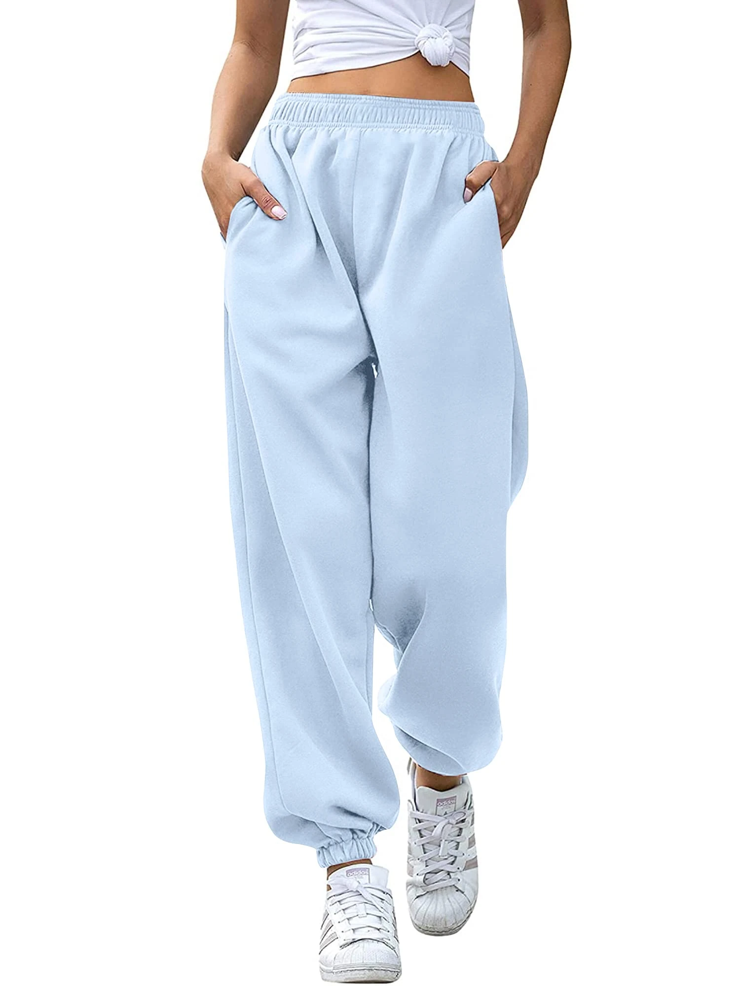 Love My Fashions Women's Plain Gym Sport Jogger Sweatpants & Winters Joggers Pockets Pants and Baggy Elastic Waist Trousers for Casual Hip Hop, Gym and Jogging Sky Blue