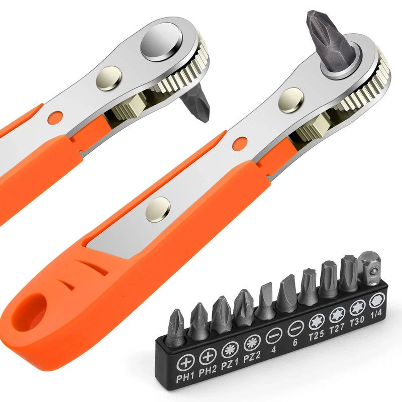 OSDUE Mini Ratchet Wrench, Right Angle Phillips Magnetic Screwdriver for Awkward Spaces, with 1/4 Inch Drive High Torque Offset Reversible Mini Ratcheting Offset Screwdriver