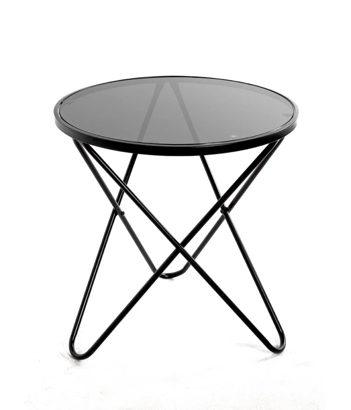 HAKU Möbel End Table Black, Metal, Tempered Glass - Size: H 56 cm X Ø 55 cm, Style: Modern